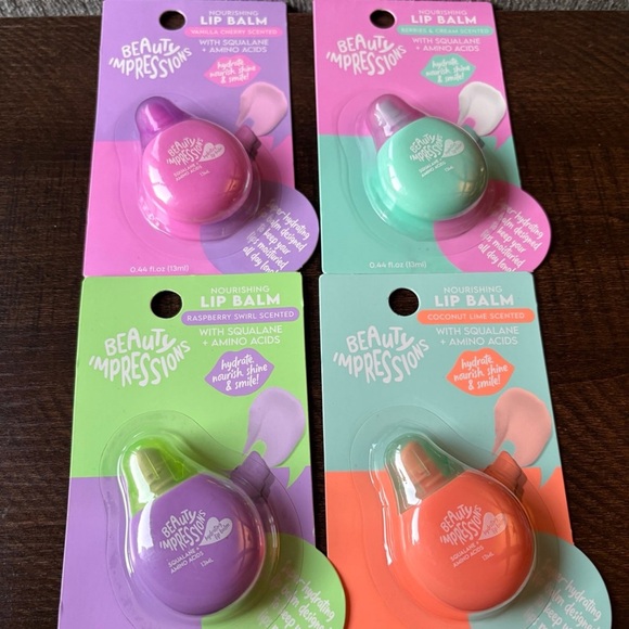 BEAUTY IMPRESSIONS ROUND LIP BALMS Squalane & Amino Acids Full Collection of 4 - Picture 1 of 2